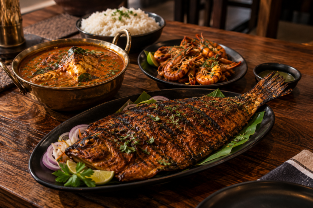 Seafood dishes at a restaurant in Patharagadia Bhubaneswar